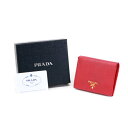 プラダ PRADA 二つ折り財布 サフィアーノ (レザー) GD金具 1MV204 コンパクトウォレット カードケース レディース レッド 中古 mao06016