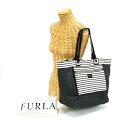 フルラ FURLA トートバッグ キャンバス ストライプ ショルダーバッグ 方掛け レディース グレー / ホワイト / ブラック 中古 map07006