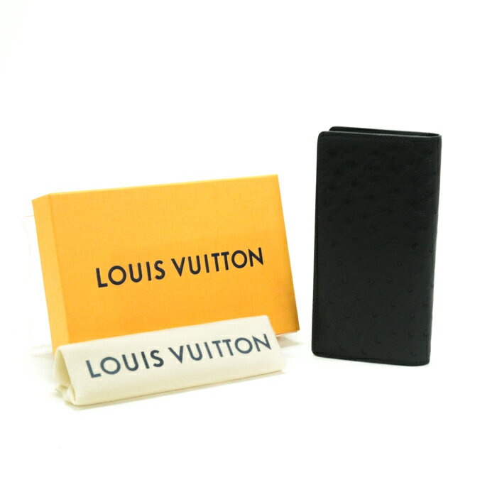 ルイヴィトン LOUIS VUITTON ポルトフォイユ ブラザ オーストリッチ (レザー) エキゾチックレザー N92162 二つ折り財布 長財布 コンチネンタルウォレット かぶせ蓋 メンズ レディース ノワール (ブラック) 極美品 中古 map15007