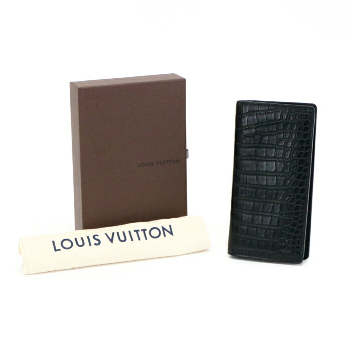 ルイヴィトン LOUIS VUITTON ポルトフォイユ ブラザ クロコダイル (レザー) マット エキゾチックレザー N91555 二つ折り財布 長財布 コンチネンタルウォレット かぶせ蓋 メンズ レディース ユニセックス ノワール (ブラック) 中古 maq07013