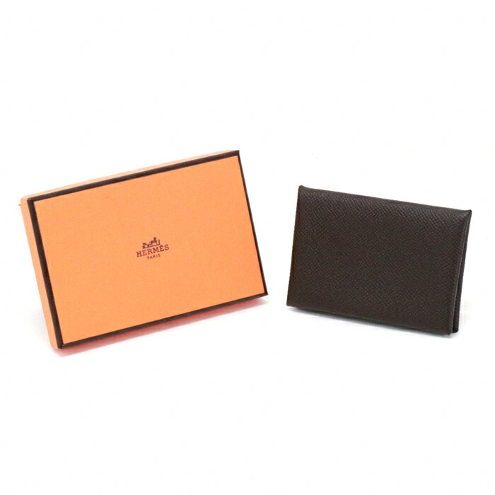 エルメス HERMES カルヴィ エプソン (レザー) SV金具 D刻印 カードケース コインケース コンパクトウォレット 二つ折り財布 ミニ財布 メンズ レディース ショコラ (ダークブラウン) 極美品 中古 mar26014