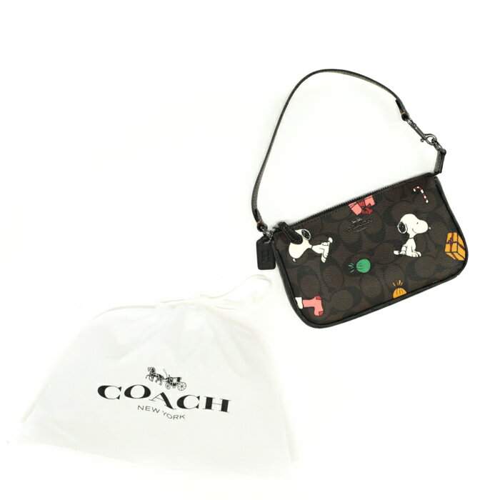 コーチ COACH ノリータ 19 PVC レザー シグネチャー スヌーピー プレゼンツ プリント CE707 アクセサリーポーチ ハンドバッグ ショルダーバッグ ポーチ 手提げかばん レディース ブラウン / ブラック / マルチカラー 極美品 中古 mau28004