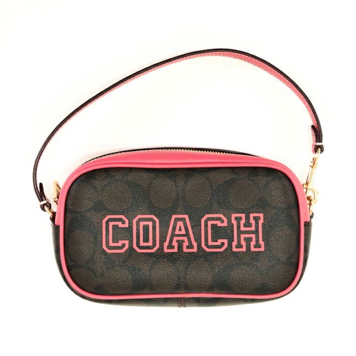 コーチ COACH ジェイミー リストレット PVC レザー シグネチャー ウィズ ヴァーシティ モチーフ CB851 アクセサリーポーチ ミニバッグ ハンドバッグ ポーチ 手提げかばん レディース ブラウン / ピンク 新品同様 中古 mau29007