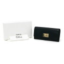 フルラ FURLA バイフォールド ウォレット PVC / レザー アーチロゴ PCV0ACO 長財布 かぶせ蓋 ロングウォレット レディース ブラック 美品 中古 maw10004