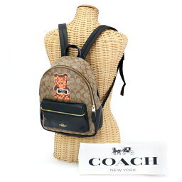 コーチ COACH ミディアム チャーリー バックパック PVC / レザー バンダル ガミーベア / シグネチャー F76657 デイパック リュックサック バッグ メンズ レディース ベージュ / ブラック / オレンジ 中古 maw24011