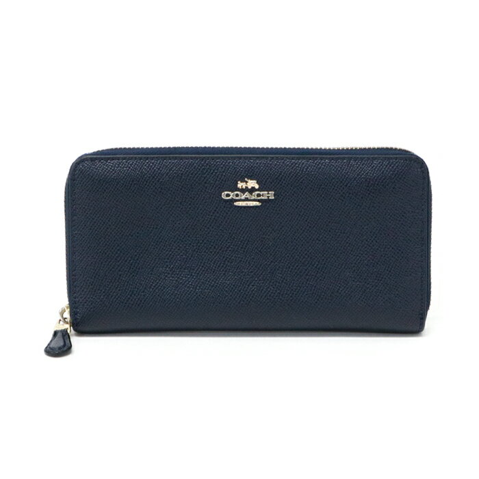 コーチ COACH アコーディオン ジップ ウォレット クロスグレイン レザー 58857 長財布 ラウンドファスナー ロングウォレット メンズ レディース ミッドナイト (ネイビー) 中古 max19004