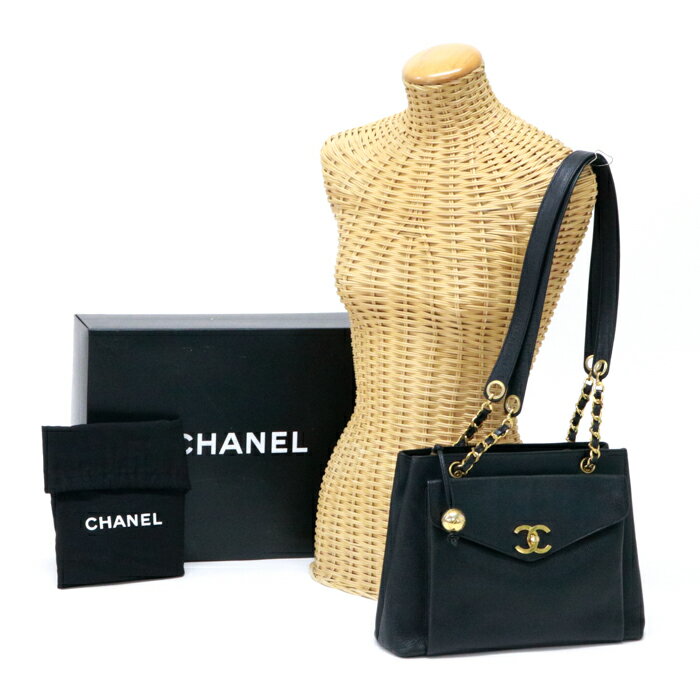 シャネル CHANEL チェーントート キャビアスキン (レザー) GD金具 ココマーク A05572 ショルダーバッグ 肩掛け トートバッグ ハンドバッグ 手提げかばん ターンロック ヴィンテージ レディース ブラック / ゴールド 中古 may05003