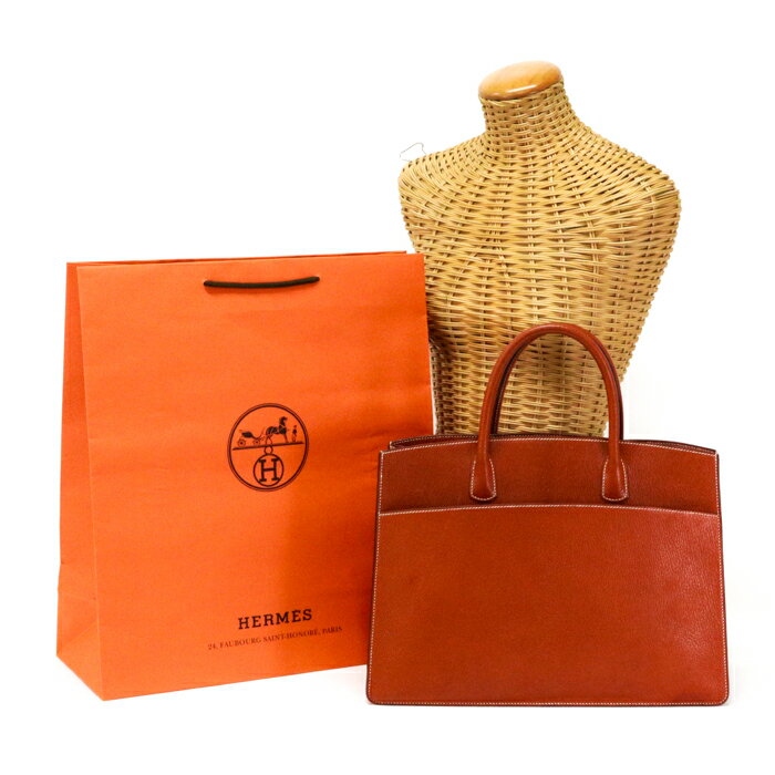 エルメス HERMES ホワイトバスGM シェーブル (レザー) SV金具 □D刻印 2000年 ハンドバッグ 手提げかばん トートバッグ ビジネスバッグ メンズ レディース ノワゼット (レッドブラウン) 中古 maz19003