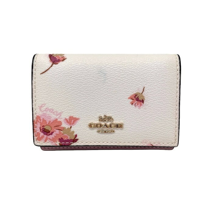コーチ COACH ビジネスカードケース PVC / レザー ウィズマルチ フローラルプリント 91561 名刺入れ パスケース かぶせ蓋 レディース チョークマルチ (アイボリー / マルチカラー) 美品 中古 mbb05013