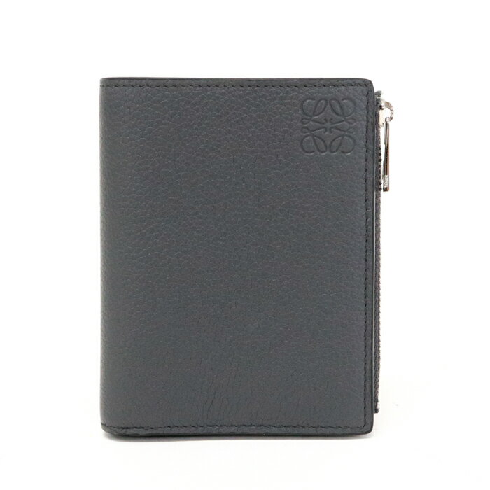 ロエベ LOEWE スリム コンパクトウォレット ソフトグレインカーフ (レザー) アナグラム C660W73X01 二つ折り財布 コインケース カードケース ミディアムウォレット メンズ レディース アンスラサイト (チャコールグレー) 中古 mbd05012