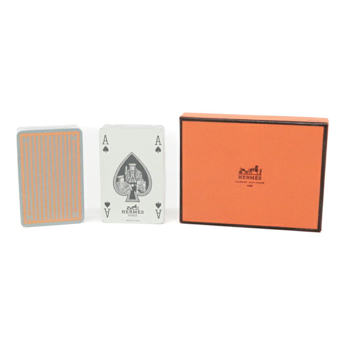 【Nランク】 エルメス HERMES トランプ 2個セット ペーパー ストライプ H柄 カードゲーム タロット 小物 箱 バラエティーグッズ ユニセックス メン...