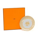 【Aランク】 エルメス HERMES モザイク ヴァンキャトル デザートプレート 陶磁器 中皿 洋食器 メンズ レディース ゴールド / ホワイト 美品 中古 ...