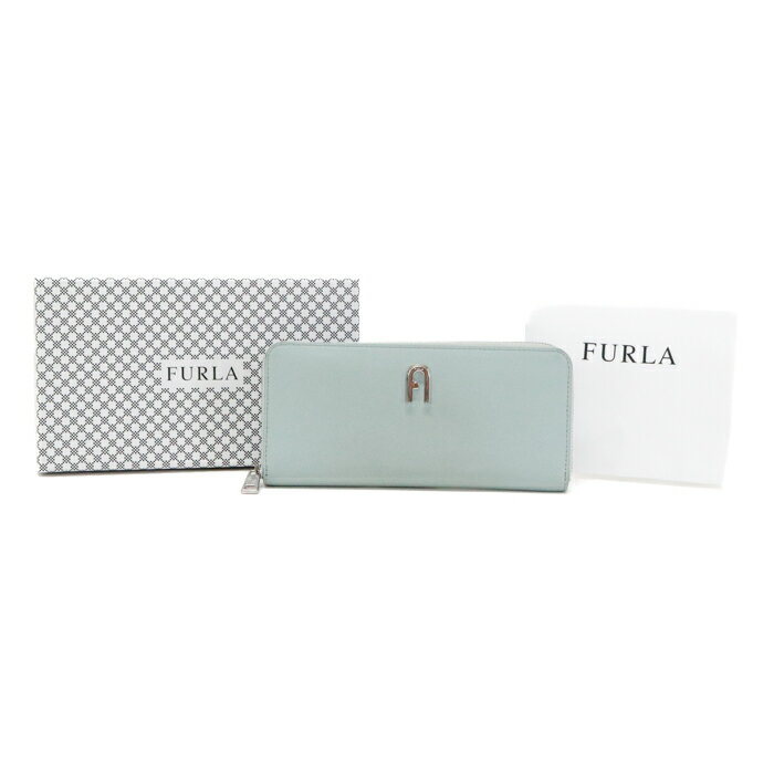 【ABランク】 フルラ FURLA ムーン XL ジップアラウンドウォレット レザー アーチロゴ WP0016 長財布 ラウンドファスナー ロングウォレット レディース ライトブルー 中古 mbg27014