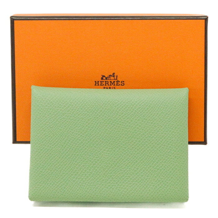【SAランク】 エルメス HERMES カルヴィ デュオ エプソン (レザー) SV金具 B刻印 2023年 カードケース コインケース コンパクトウォレット 二つ折り財布 レディース メンズ ヴェールクリケット (ライトグリーン) 正規品 極美品 中古 mbh25003