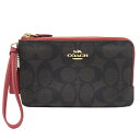 【ABランク】 コーチ COACH ダブル コーナー ジップ リストレット シグネチャー キャンバス PVC / レザー シグネチャー F87591 ポーチ ダ...