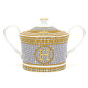 【Aランク】 エルメス HERMES モザイク ヴァンキャトル シュガーポット ポーセリン (陶磁器) 食器 クリーマー レディース メンズ ホワイト / ゴー...
