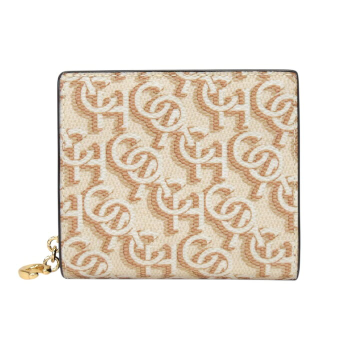 COACH - 【ABランク】 コーチ COACH スナップ ウォレット・シグネチャー モノグラム プリント PVC / スムース レザー CF522 ラウンドファスナー ロングウォレット ミニウォレット Cチャーム チョーク / ベージュ 正規品 中古 mbm21008
