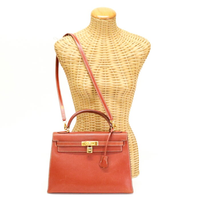 【Bランク】 エルメス HERMES ケリー 32 ヴェルソ 外縫い ボックスカーフ / シェーブル (レザー) GD金..