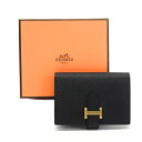 【SAランク】 エルメス HERMES ベアン カードケース エプソン (レザー) GD金具 W刻印 (2024年) カードホルダー 名刺入れ ノワール (ブラ...