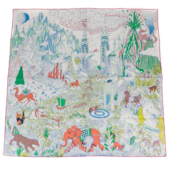 Silk - 【SAランク】 エルメス HERMES スカーフ カレ90 シルク100％ COSMOGRAPHIA / 宇宙誌 バンダナ 大判 ショール 馬 レディース メンズ ブラン (ホワイト) / ヴェール (グリーン) / コーラル (レッド) 正規品 極美品 中古 mbx04003