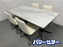 セラミック天板 ダイニング5点セット テーブル チェア×4脚 ホワイト 石目 ストーン スタイリッシュ キッチン 中古家具 店頭引取歓迎 R8959
