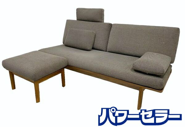 カリモク 3人掛ソファ 幅179cm ブラウンパープル ローストビーチ ヘッドレスト スツール インテリア リビング 中古家具 店頭引取歓迎 R9222