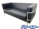 LC2 ダブルソファ ル・コルビュジエ ブラック 黒 幅約180 デザイナーズ リビング 応接 リプロ 中古家具 店頭引取歓迎 R9444