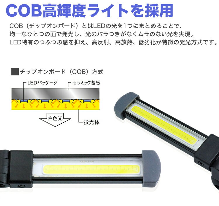 LEDライト USB充電式 懐中電灯 ハンディライト COB 作業灯 ワークライト 夜間作業 アウトドア バッテリー内蔵 LED ライト PR-JS-W549【メール便 送料無料】