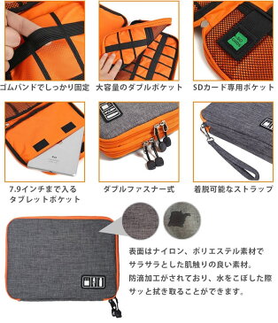 万能収納ポーチ 小物 周辺機器 コード ケーブル ダブルポケット 防滴 撥水 加工 スマホ アクセサリー タブレット PR-CORDCASE【メール便 送料無料】