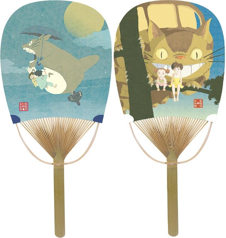 竹うちわ 2本セット スタジオジブリ となりのトトロ(月夜の散歩・ネコバスとサツキ&メイ) 小判型 竹団扇