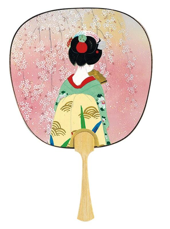 竹うちわ 1本 日本画 京舞妓 中型うちわ 伏見上野旭昇堂