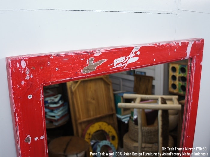 オールドチーク無垢材 見鏡170cm×80cm アンティークレッド 赤色 全身ミラー アジアン家具 古材 チーク材 木製フレーム 天然木 バリ家具 業販 卸 モデルハウス 住宅展示場 スーパーセール