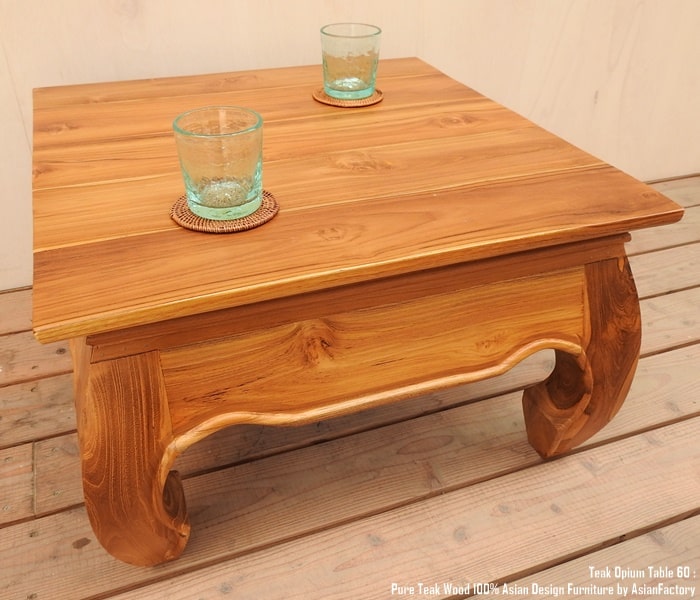 アジアンテーブル チーク無垢材 オピウムテーブル 60cm×60cm NA ナチュラル ちゃぶ台 ローテーブル アジアン家具 机 木製デスク コーヒーテーブル ...