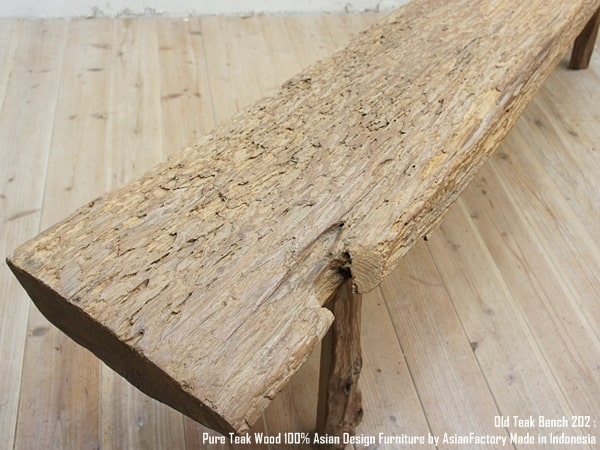 一点物 オールドチーク無垢材 ベンチ 202cm 一枚板 屋外 アジアン家具 長椅子 背もたれなし ウッド スツール 木製いす 天然木 ナチュラル バリ家具 送料無料 ウォルナット マホガニーに並ぶ高級木材 貴重なオールドチーク材 手作り ハンドメイド
