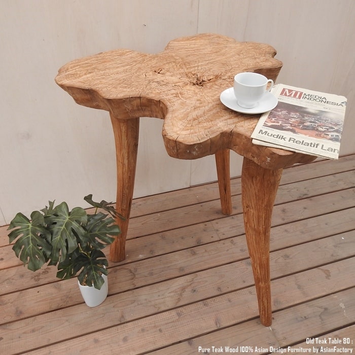 [ポイント10倍]希少オールドチーク一枚板 切り株カウンターテーブル 幅80cm × 奥行70.5cm × 高さ81cm 極厚無垢材 コンソールテーブル アジアン家具 バリ家具 飾り台 花台 ウォルナット マホガニーと並ぶ高級木材家具 完成品 組立不要 送料無料 スーパーセールのサムネイル