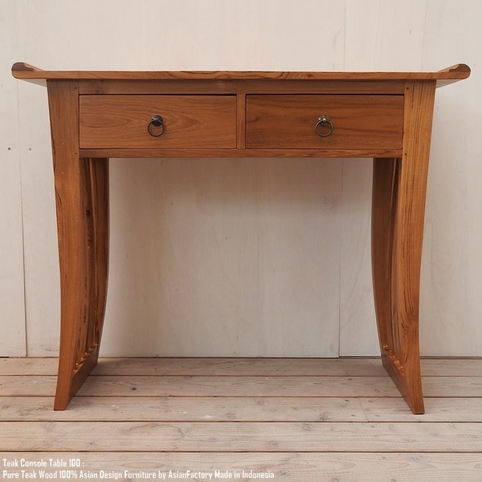 チーク無垢材 コンソールテーブル2D100 NA ナチュラルブラウン 幅100cm 奥行35cm 高さ78cm 引出し2杯 送料無料 アジアン家具 勉強机 デス...