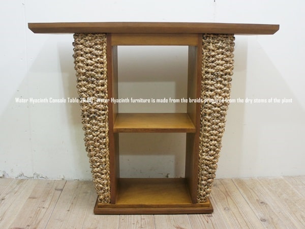 チーク&ウォーターヒヤシンス コンソールテーブル W90×D31×H75cm NA ナチュラルブラウン 送料無料 アジアン家具 バリ家具 飾り棚 玄関 エントラ...