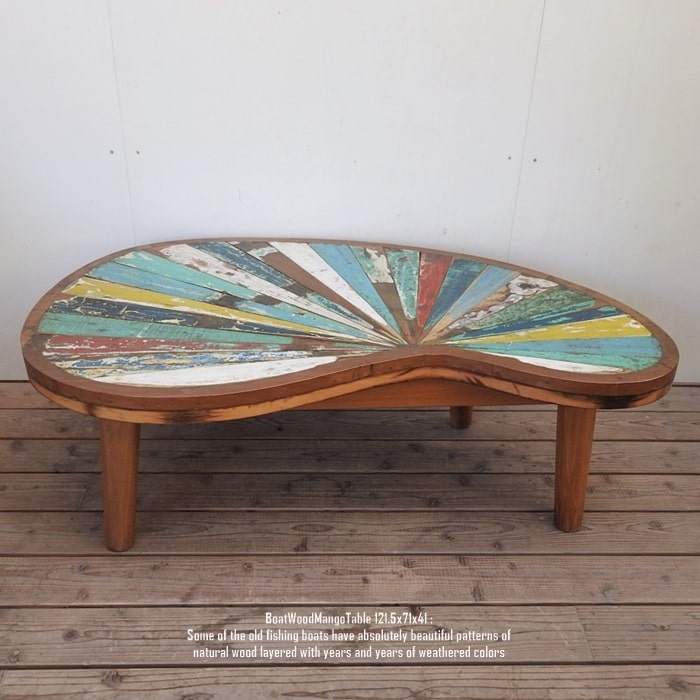 一点物 ボートウッド マンゴーテーブル121.5cm A 船古材 ボート再生家具 古材 ラウンドテーブル ローテ..