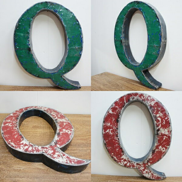 スチール製 アルファベット オブジェ『Q』高さ50cmクラス 厚さ6cm 壁掛け金具付 インテリア ドラム缶再生 切り文字 イニシャル ブリキ 店舗看板 アンティーク風 アイアンレター Iron Letter DL50-Q 業販 卸 DIY パーツ スーパーセール