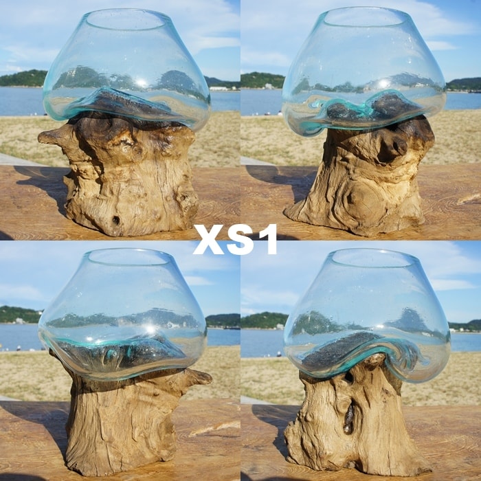 選べる 流木ガラスオブジェ XS 花瓶 アクアリウム テラリウム フラワーポット 金魚鉢 メダカ水槽 バリ島 アジアン雑貨 ポプリ入れ 容器 器 リサイクルガラス オブジェ かわいい リサイクルウッド 買い回り ポイント消化 業販 卸売可