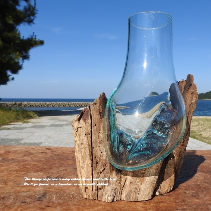 選べる 流木ガラス オブジェ Vrb 一輪挿し 花瓶 フラワーポット バリ島 アジアン雑貨 ポプリ入れ 容器 ..