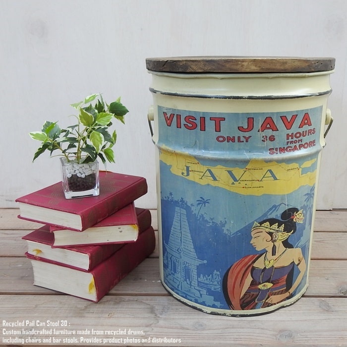 [ポイント2倍]ペール缶スツール Visit Java [ジャワ島] Jawa 収納付き椅子 リメイク家具 オイル缶 ペンキ缶 ゴミ箱 スチール腰掛 アメリカ雑貨 アメリカン雑貨