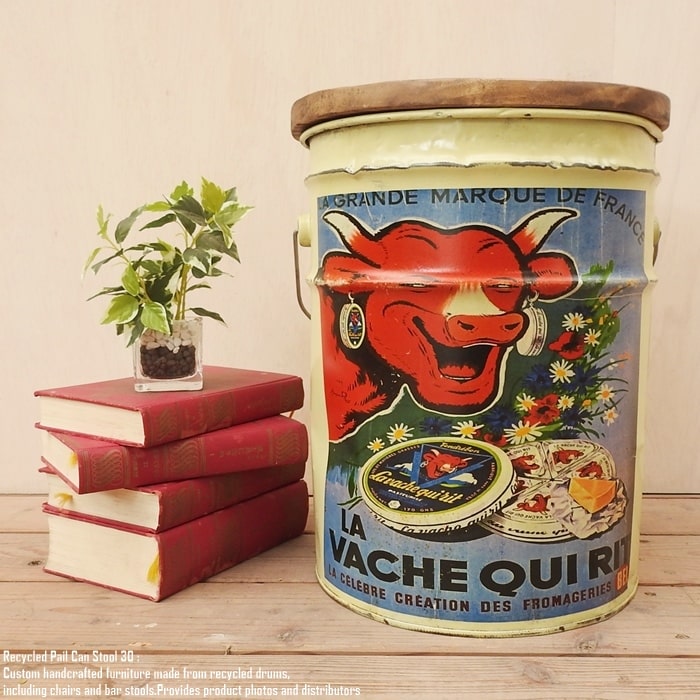 ポイント2倍 ペール缶スツール La Vache qui rit ラヴァシェキリ 笑う牛 チーズ フランス 赤い牛 ラッフィングカウ ラーフィングカウ The Laughing Cow 収納付き椅子 リメイク家具 オイル缶 ペンキ缶 ゴミ箱 スチール腰掛 アメリカ雑貨 アメリカン雑貨