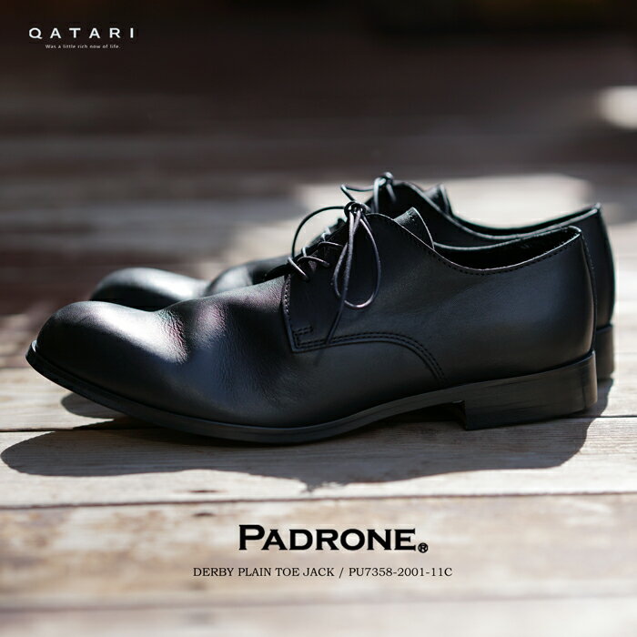 パドローネ プレーントゥ ジャック ブラックPADRONE DERBY PLAIN TOE SHOES JACK BLKPU-7358-2001-11C