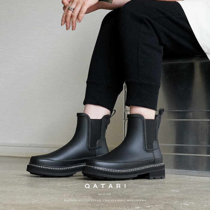  正規品ハンター レインブーツ レディース リファインド スティッチ ディテール ブーツHUNTER W REFINED CHELSEA STITCH DETAIL BOOTS BLK WFS2100RMA