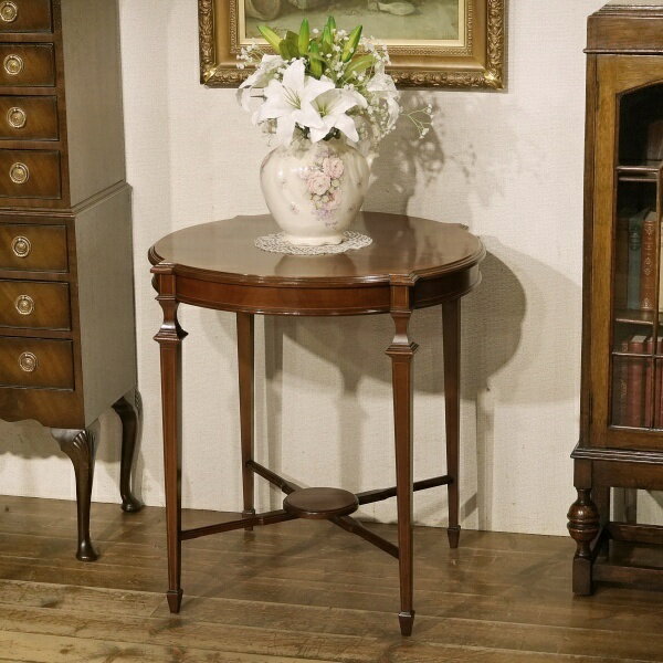 英国イギリスアンティーク家具 オケージョナルテーブル 象嵌（インレイ）ウインドウテーブル 花台 マホ..