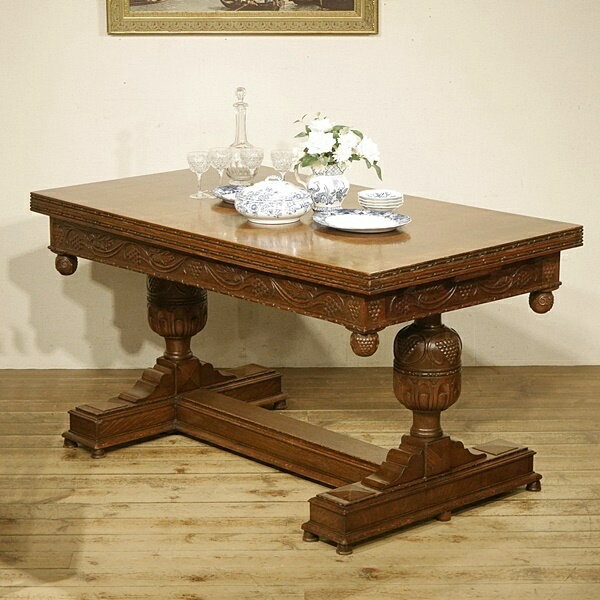 英国イギリスアンティーク家具 ドローリーフテーブル ダイニングテーブル 伸長式 バルボスレッグ オーク材 A604W