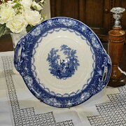 英国イギリスアンティーク推定1900年代WatteauBurslemDoultonブルー＆ホワイトプレート大皿ロイヤルドルトンS018