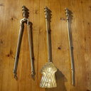 英国アンティーク 1930年代 ファイヤーツール Fire Iron Set 真鍮製 シャベル 火かき棒 火バサミ 3点セット 暖炉 S163