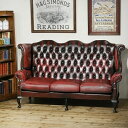 セール★英国アンティーク家具 本革 チェスターフィールド ウィングバックチェア ソファ 三人掛け 1950年代 B404W